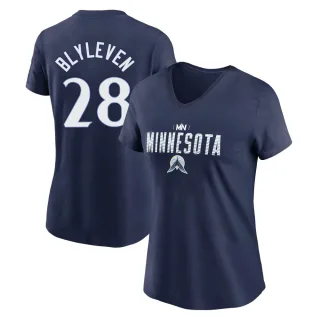 Women's Minnesota Twins Bert Blyleven Navy 2024 City Connect Graphic V-Neck T-Shirt