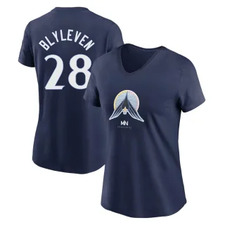 Women's Minnesota Twins Bert Blyleven Navy 2024 City Connect V-Neck T-Shirt