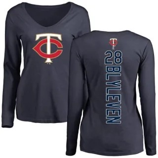 Women's Minnesota Twins Bert Blyleven Navy Backer Slim Fit Long Sleeve T-Shirt