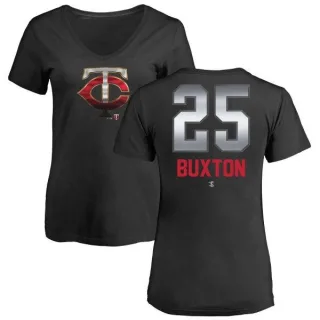 Women's Minnesota Twins Byron Buxton Black Midnight Mascot V-Neck T-Shirt