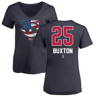 Women's Minnesota Twins Byron Buxton Navy Name and Number Banner Wave V-Neck T-Shirt