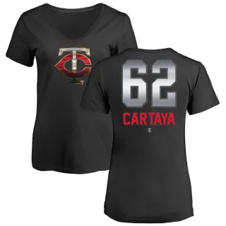 Women's Minnesota Twins Diego Cartaya Black Midnight Mascot V-Neck T-Shirt