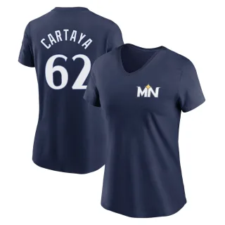 Women's Minnesota Twins Diego Cartaya Navy 2024 City Connect Fuse V-Neck T-Shirt