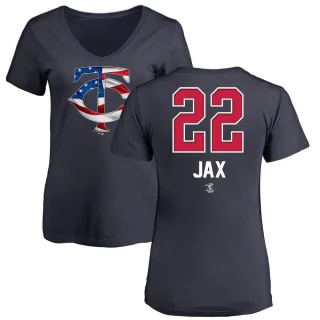 Women's Minnesota Twins Griffin Jax Navy Name and Number Banner Wave V-Neck T-Shirt