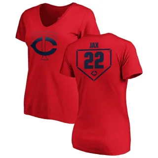 Women's Minnesota Twins Griffin Jax Red RBI Slim Fit V-Neck T-Shirt