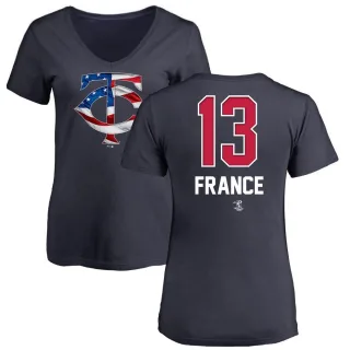 Women's Minnesota Twins Ty France Navy Name and Number Banner Wave V-Neck T-Shirt